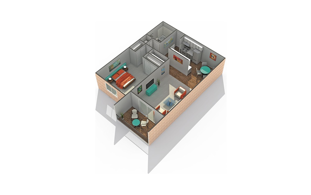 A1 - 1 bedroom floorplan layout with 1 bath and 757 to 797 square feet.