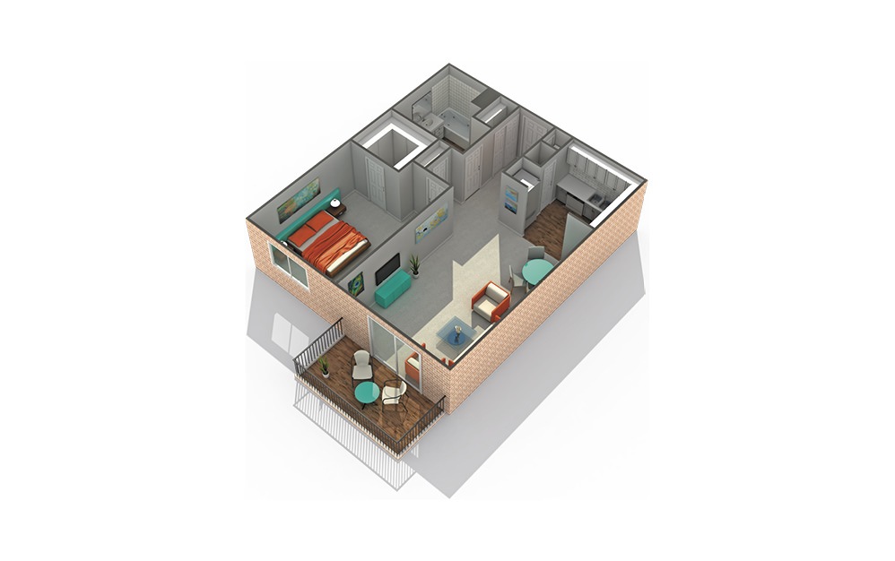 A2 - 1 bedroom floorplan layout with 1 bath and 761 square feet.