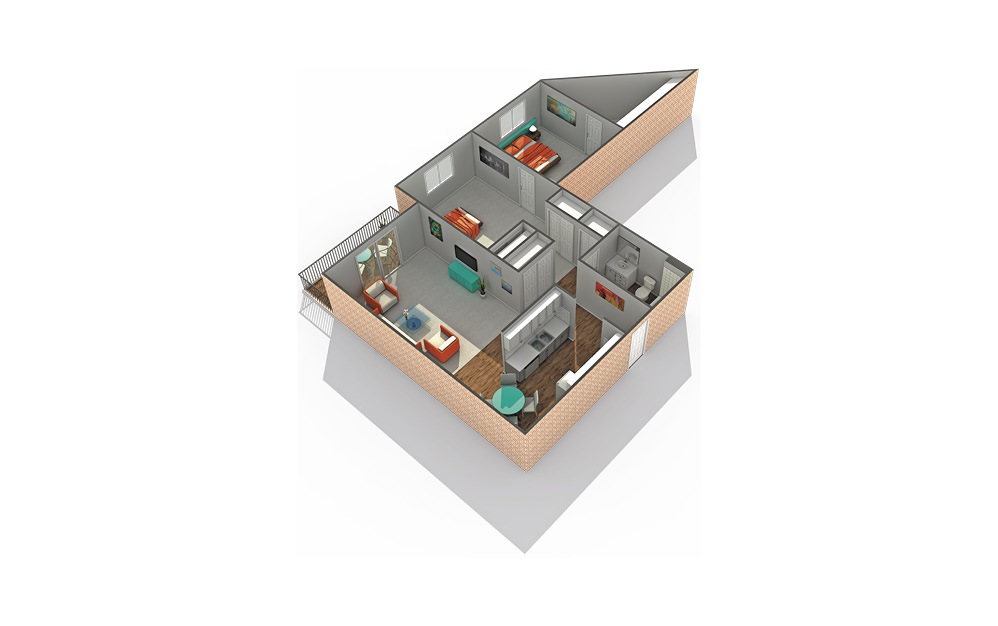 A3 - 1 bedroom floorplan layout with 1 bath and 1004 square feet.