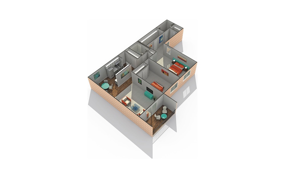 B3 - 2 bedroom floorplan layout with 2 baths and 1142 square feet.