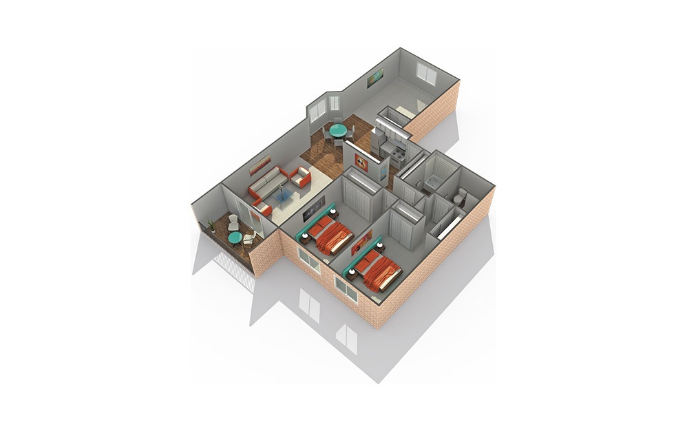B4 - 2 bedroom floorplan layout with 2 baths and 1183 square feet.