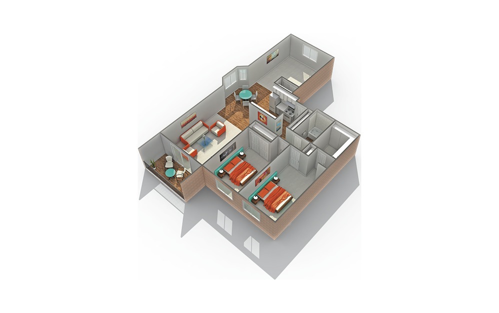 B5 - 2 bedroom floorplan layout with 1.5 bath and 1183 square feet.