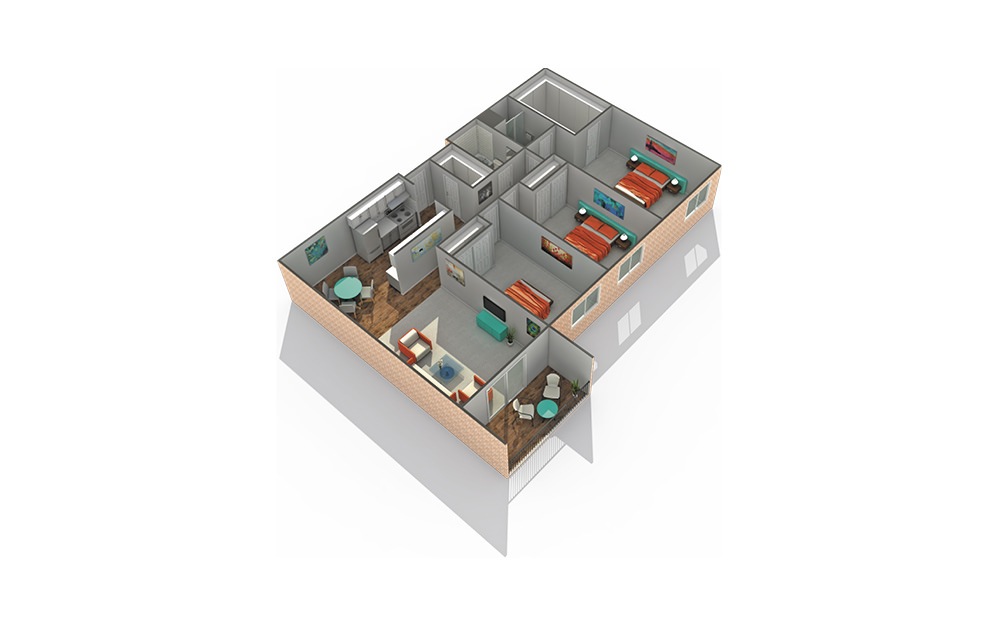 C2 - 3 bedroom floorplan layout with 2 baths and 1313 square feet.